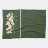 Kerstgroen en wit Poinsettia Kitchen Towel Theedoek (Horizontaal)