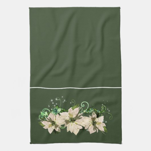 Kerstgroen en wit Poinsettia Kitchen Towel Theedoek (Verticaal)