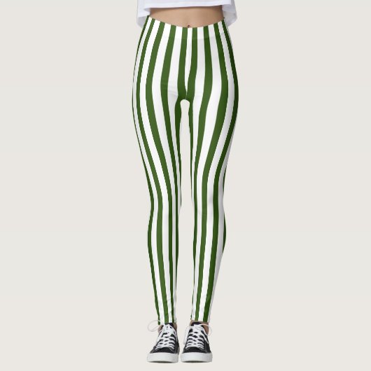 Kerstgroen en wit verticaal gestreept leggings (Voorkant)