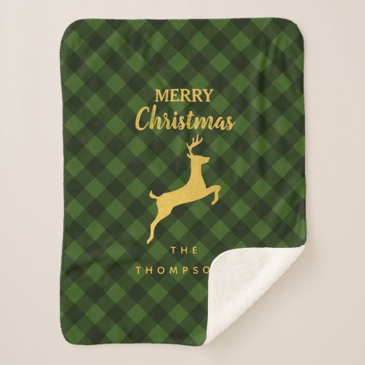 Kerstgroen en zwarte Buffalo Plaid Deer Sherpa Deken (Voorkant)