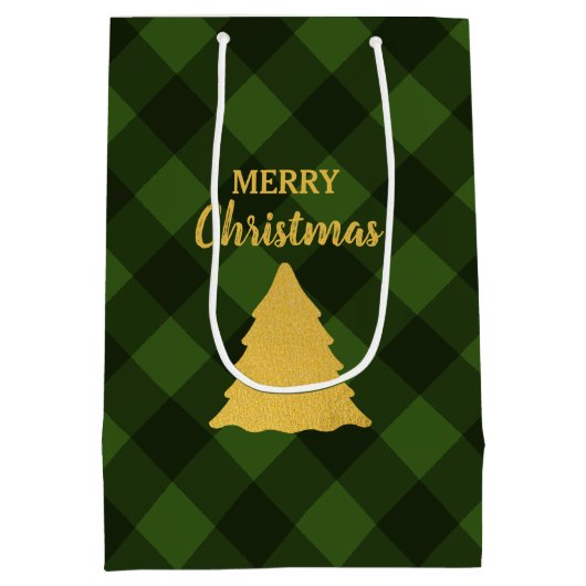 Kerstgroen en zwarte buffels met kerstboom medium cadeauzakje (Achterkant)