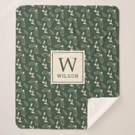 Kerstgroen familienaammonogram sherpa deken