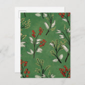 Kerstgroen Floral Pattern Briefkaart (Voorkant / Achterkant)