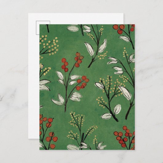 Kerstgroen Floral Pattern Briefkaart (Voorkant / Achterkant)