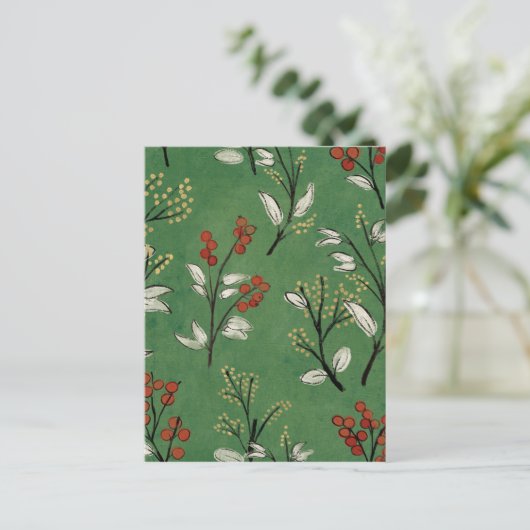 Kerstgroen Floral Pattern Briefkaart (Staand voorkant)