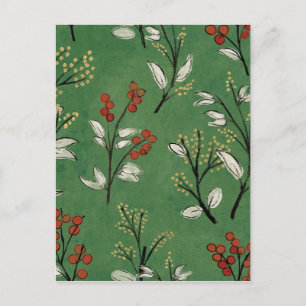 Kerstgroen Floral Pattern Briefkaart