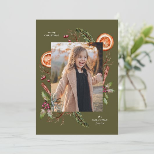 kerstgroen fotografie groene feestkaart feestdagenkaart (Staand voorkant)