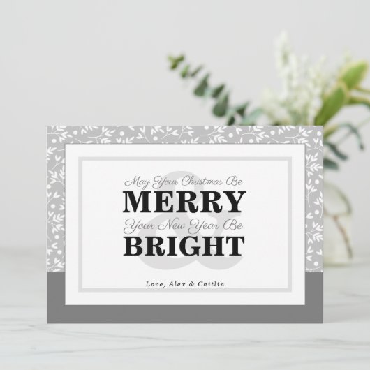 Kerstgroen fotokaart met grijze tinten feestdagenkaart (Staand voorkant)