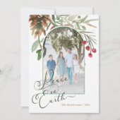 Kerstgroen fotokaart voor Kerstmis op aarde Feestdagenkaart (Voorkant)