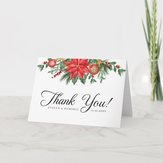 Kerstgroen gebladerte Elegante bruiloft gevouwen Bedankkaart (Voorkant)