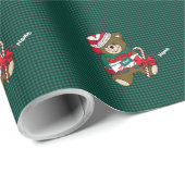 kerstgroen gedeponeerd Teddy Bear gepersonaliseerd Cadeaupapier (Rol Hoek)