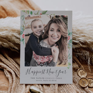 Kerstgroen Gelukkig Nieuwjaar Familie Foto Feestdagenkaart