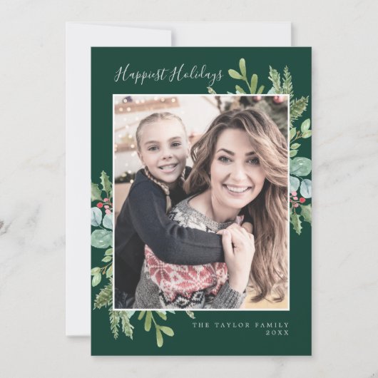 Kerstgroen gelukkigste Feestdagen Nieuwsbrief Feestdagenkaart (Voorkant)