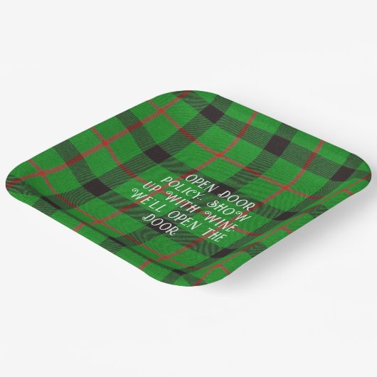 Kerstgroen geruit grappige uitspraken  papieren bordje (Gebogen)