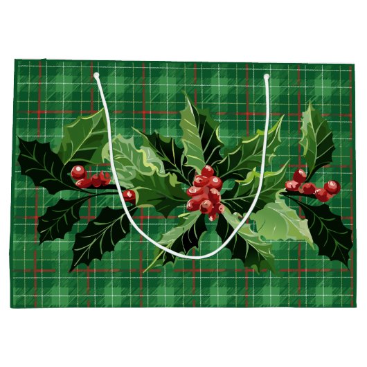 Kerstgroen geruit met krans groot cadeauzakje (Achterkant)