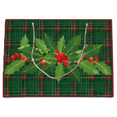 Kerstgroen geruit met krans groot cadeauzakje (Voorkant)