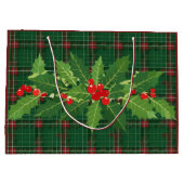 Kerstgroen geruit met krans groot cadeauzakje (Achterkant)