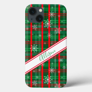 Kerstgroen geruit persoonlijk script naam Case-Mate iPhone case