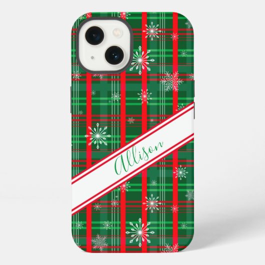 Kerstgroen geruit persoonlijk script naam iPhone hoesje (Achterkant)