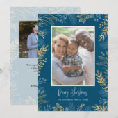 Kerstgroen Goud en Blauw 2 Foto Feestdagenkaart (Voorkant / Achterkant)