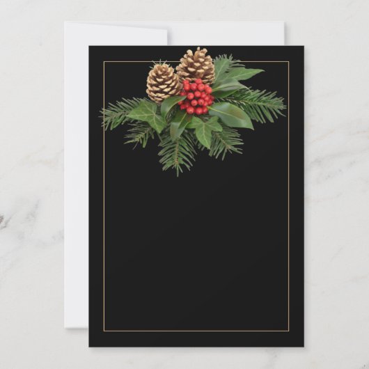 Kerstgroen goud op zwarte feestdag bruiloft save the date (Achterkant)