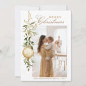 Kerstgroen Gouden Ornament van hoge kwaliteit Feestdagenkaart (Voorkant)