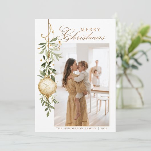 Kerstgroen Gouden Ornament van hoge kwaliteit Feestdagenkaart (Staand voorkant)