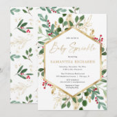 Kerstgroen gouden rode Hollies baby strooien Kaart (Voorkant / Achterkant)