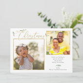 kerstgroen + gouden Typografie 2-foto Feestdagenkaart (Staand voorkant)