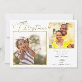 kerstgroen + gouden Typografie 2-foto Feestdagenkaart