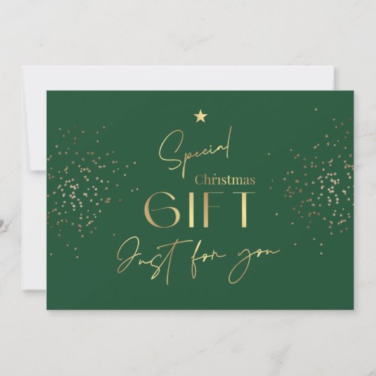 kerstgroen goudglitter-cadeaubon (Voorkant)
