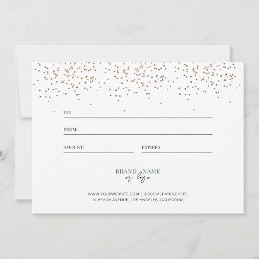 kerstgroen goudglitter-cadeaubon (Achterkant)