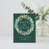 kerstgroen | Groene Wreath Save the Date Uitnodiging Briefkaart (Staand voorkant)