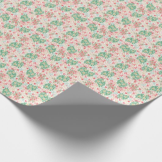 kerstgroen, Holly Berries en Bows Cadeaupapier (Hoek)