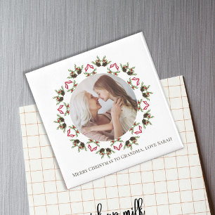 Kerstgroen Holly bessen gebladerte krans Magneet