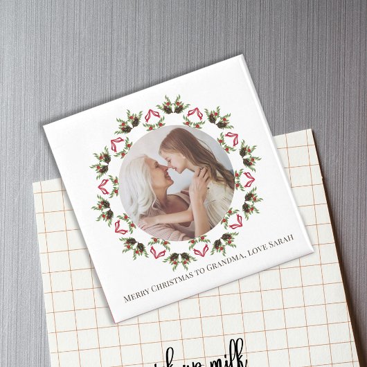 Kerstgroen Holly bessen gebladerte krans Magneet