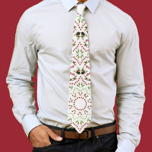Kerstgroen Holly bessen Mandala stijl Stropdas
