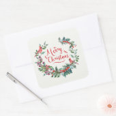 Kerstgroen, hulst, kardinaalvogel vierkante sticker (Envelop)