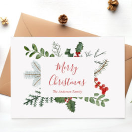 Kerstgroen & Hulstbes Kerstkaart Feestdagenkaart
