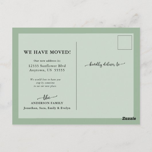 kerstgroen kalligrafie aankondiging briefkaart (Achterkant)