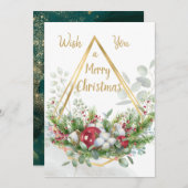 Kerstgroen, kerstballen, gouden effect lijst feestdagenkaart (Voorkant / Achterkant)