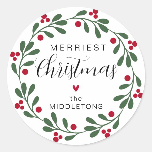 Kerstgroen Krans Persoonlijk Ronde Sticker (Voorkant)