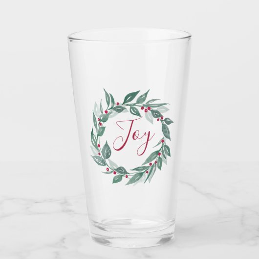 Kerstgroen krans rode bessen vreugde glas (Voorkant)