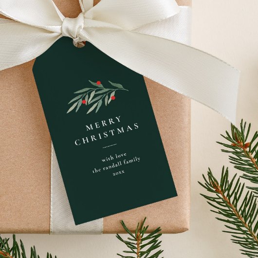 Kerstgroen laat minimale typografie groen cadeaulabel