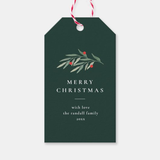 Kerstgroen laat minimale typografie groen cadeaulabel (Voorkant)