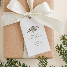 Kerstgroen laat minimale typografie wit cadeaulabel