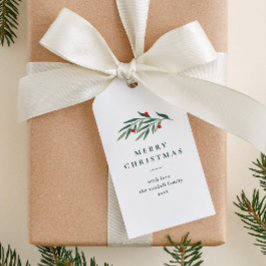 Kerstgroen laat minimale typografie wit cadeaulabel