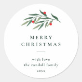Kerstgroen laat minimale typografie wit ronde sticker (Voorkant)