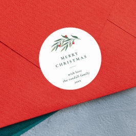 Kerstgroen laat minimale typografie wit ronde sticker