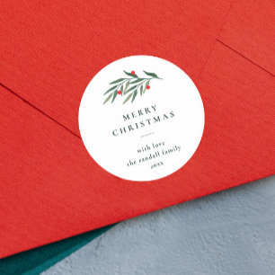 Kerstgroen laat minimale typografie wit ronde sticker